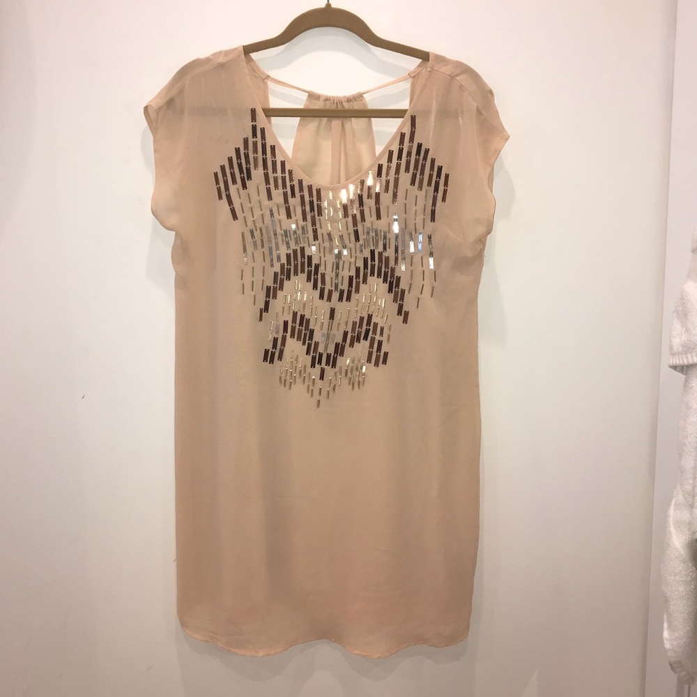 Sequin Patterned Beige Slip Dress